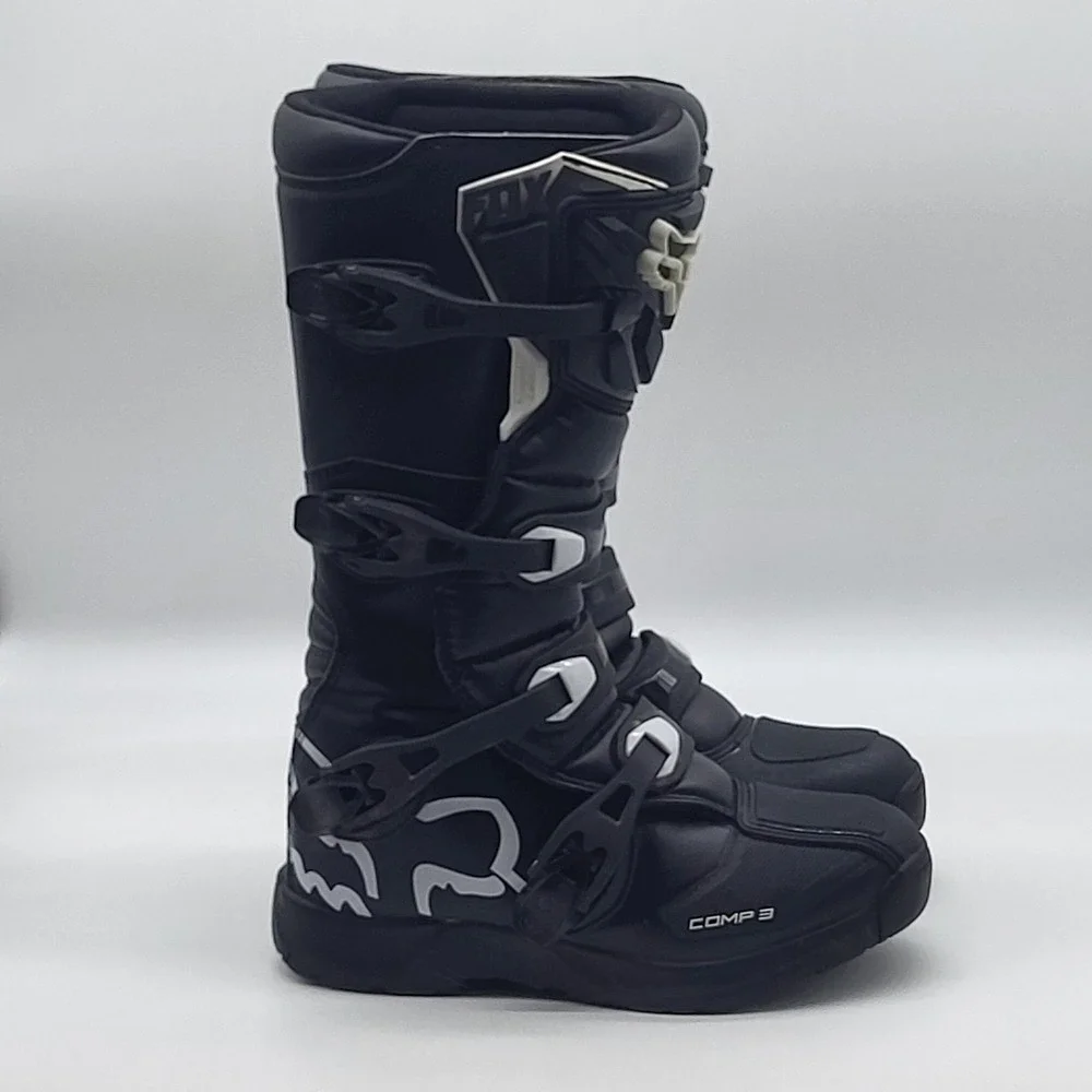 Fox Racing Comp 3 Youth Size 8 Motocross Boots Black White MX Dirt Bike EU 41.5 - Picture 3 of 16
